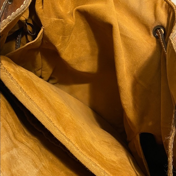 Patricia Nash Tan Brown Leather Large Back Pack With Pocket Drawstring - Picture 9 of 16